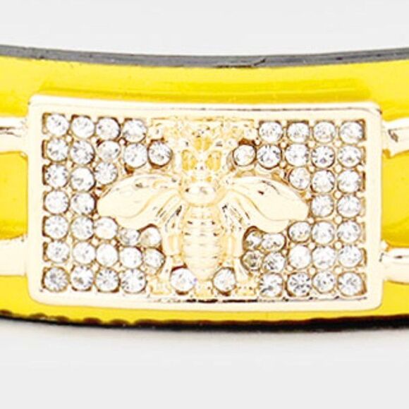 Honey Bee Yellow Metal Chain Cuff Bracelet - Picture 3 of 5